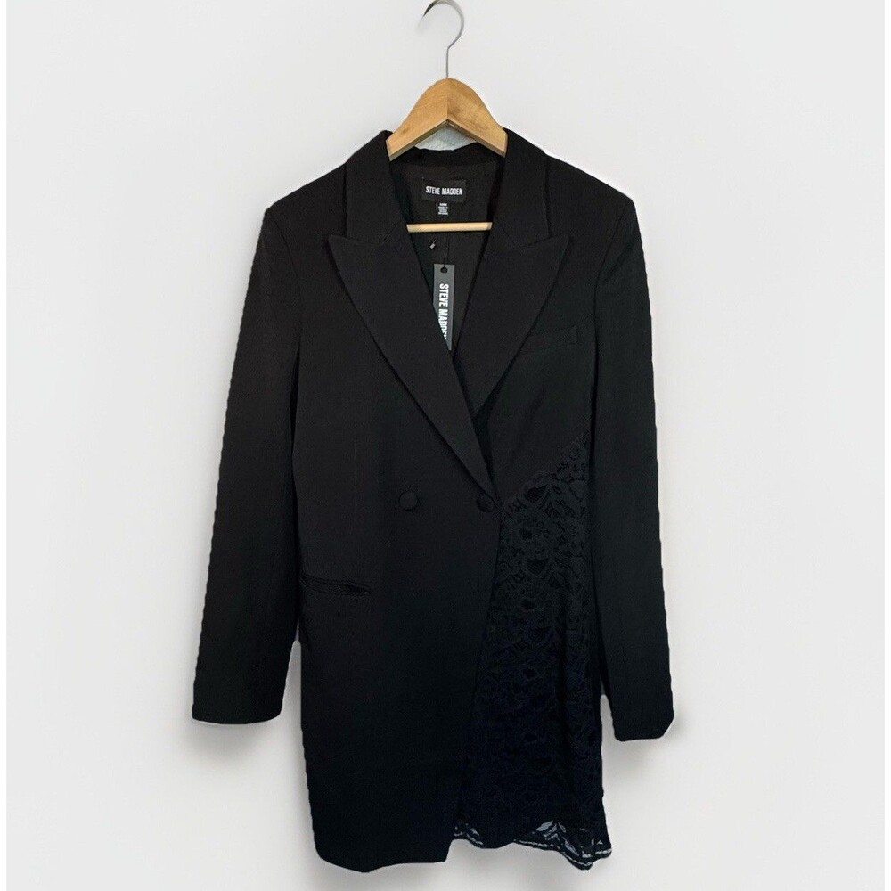 Steve Madden Dress Women M Black Wrap Blazer Lace Elegant Formal Cocktail Party